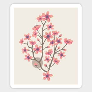 CHERRY BLOSSOMS Japanese Spring Floral Botanical with Sakura Flowers and Sun in Vintage Palette Pink Gray Neutrals Cream - UnBlink Studio by Jackie Tahara Magnet